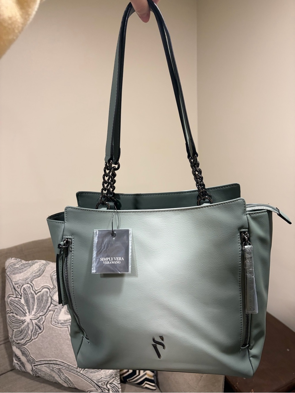 Simply Vera Vera Wang Sage Green Chain-Detail Tote